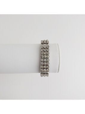 Vintage Crystal Rhinestone Locket Picture Photo Bracelet Expandable Silver Tone